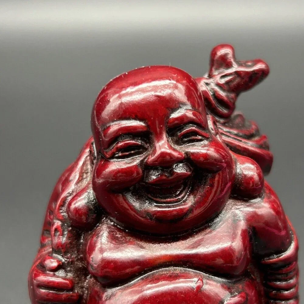 Buddha Figure Hotei Figurine Mahogany Red Resin 4